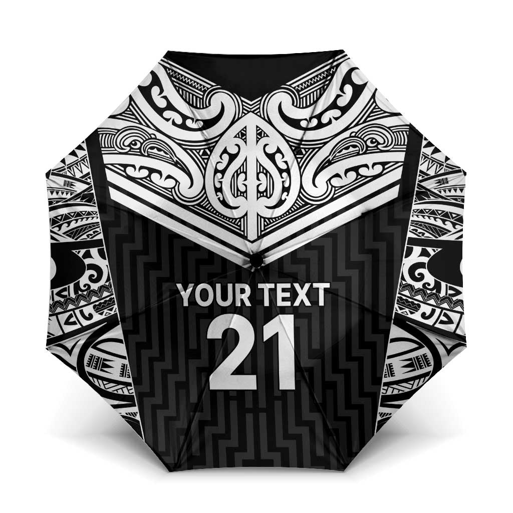 New Zealand Black Fern Custom Umbrella Maori Tukutuku Black-white Motif - Aussie Hoodie