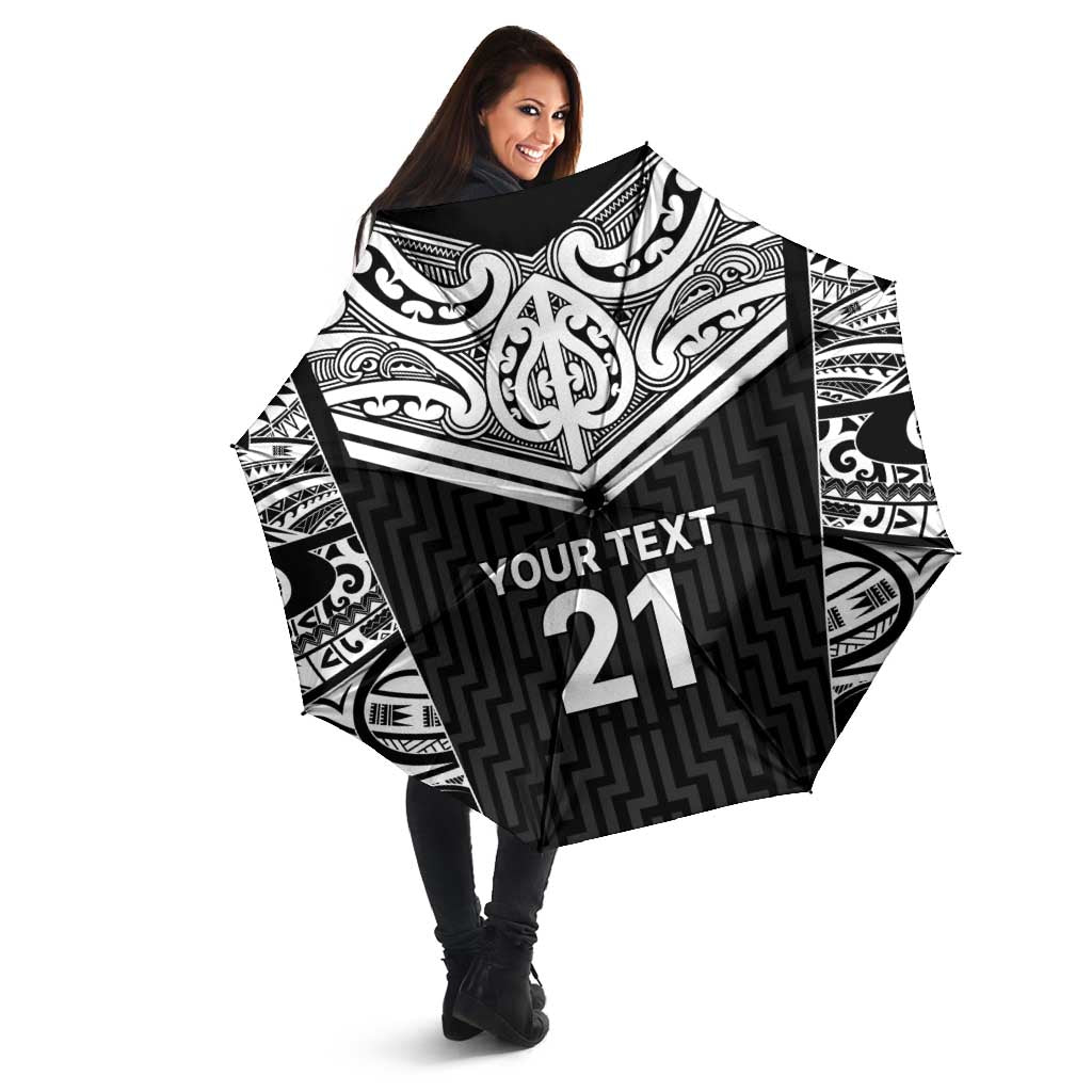 New Zealand Black Fern Custom Umbrella Maori Tukutuku Black-white Motif - Aussie Hoodie