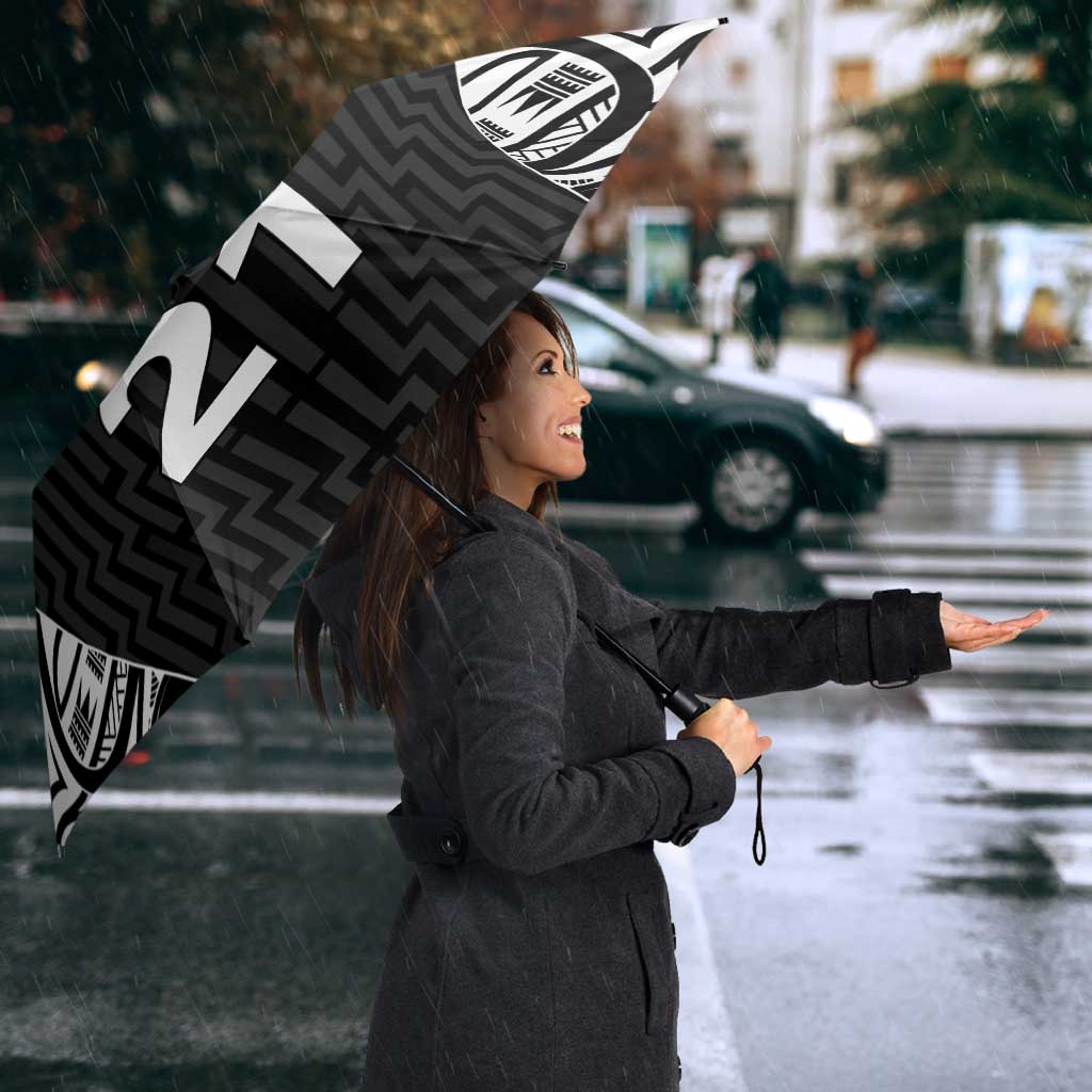 New Zealand Black Fern Custom Umbrella Maori Tukutuku Black-white Motif - Aussie Hoodie