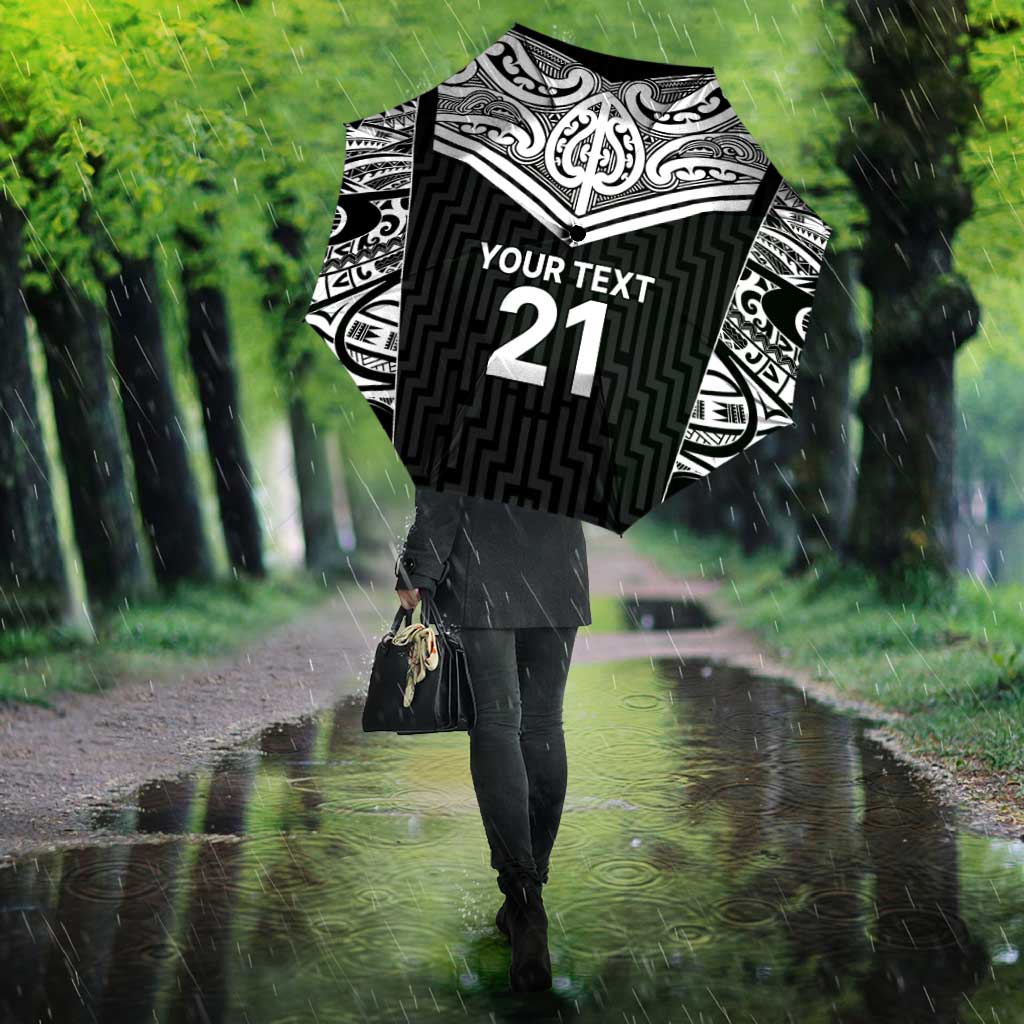 New Zealand Black Fern Custom Umbrella Maori Tukutuku Black-white Motif - Aussie Hoodie