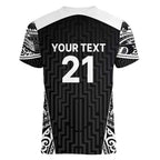 New Zealand Black Fern Custom Women V-Neck T-Shirt Maori Tukutuku Black-white Motif