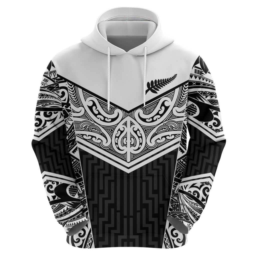 New Zealand Black Fern Custom Zip Hoodie Maori Tukutuku Black-white Motif