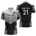 New Zealand Black Fern Custom Zipper Polo Shirt Maori Tukutuku Black-white Motif - Aussie Hoodie