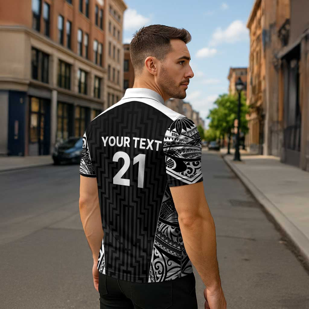 New Zealand Black Fern Custom Zipper Polo Shirt Maori Tukutuku Black-white Motif - Aussie Hoodie