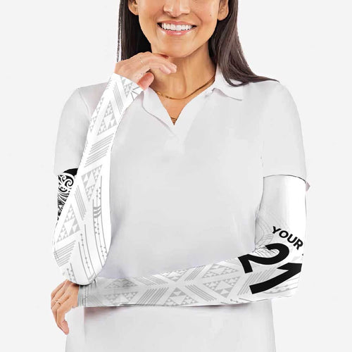 New Zealand Koru Fern Custom Arm Sleeves Simple Taniko Motif - Aussie Hoodie