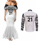 New Zealand Koru Fern Custom Couples Matching Mermaid Dress and Long Sleeve Button Shirt Simple Taniko Motif