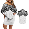 New Zealand Koru Fern Custom Couples Matching Off Shoulder Short Dress and Hawaiian Shirt Simple Taniko Motif