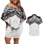 New Zealand Koru Fern Custom Couples Matching Off Shoulder Short Dress and Hawaiian Shirt Simple Taniko Motif