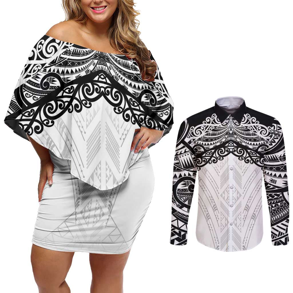 New Zealand Koru Fern Custom Couples Matching Off Shoulder Short Dress and Long Sleeve Button Shirt Simple Taniko Motif