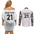 New Zealand Koru Fern Custom Couples Matching Off Shoulder Short Dress and Long Sleeve Button Shirt Simple Taniko Motif