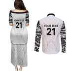 New Zealand Koru Fern Custom Couples Matching Puletasi and Long Sleeve Button Shirt Simple Taniko Motif
