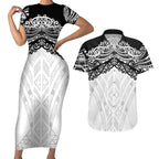 New Zealand Koru Fern Custom Couples Matching Short Sleeve Bodycon Dress and Hawaiian Shirt Simple Taniko Motif