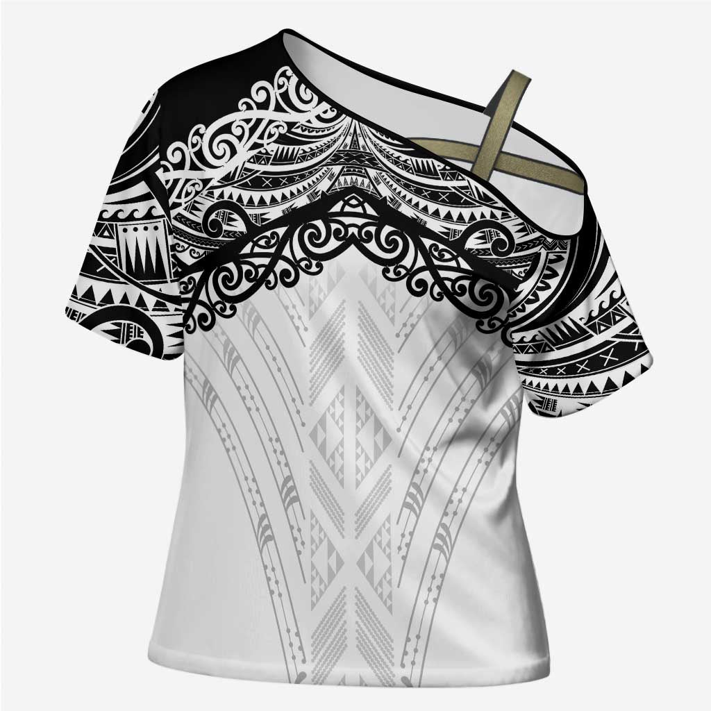 New Zealand Koru Fern Custom Cross Shoulder Shirt Simple Taniko Motif - Aussie Hoodie
