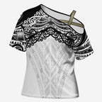 New Zealand Koru Fern Custom Cross Shoulder Shirt Simple Taniko Motif - Aussie Hoodie