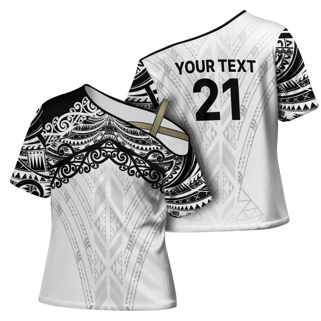 New Zealand Koru Fern Custom Cross Shoulder Shirt Simple Taniko Motif - Aussie Hoodie
