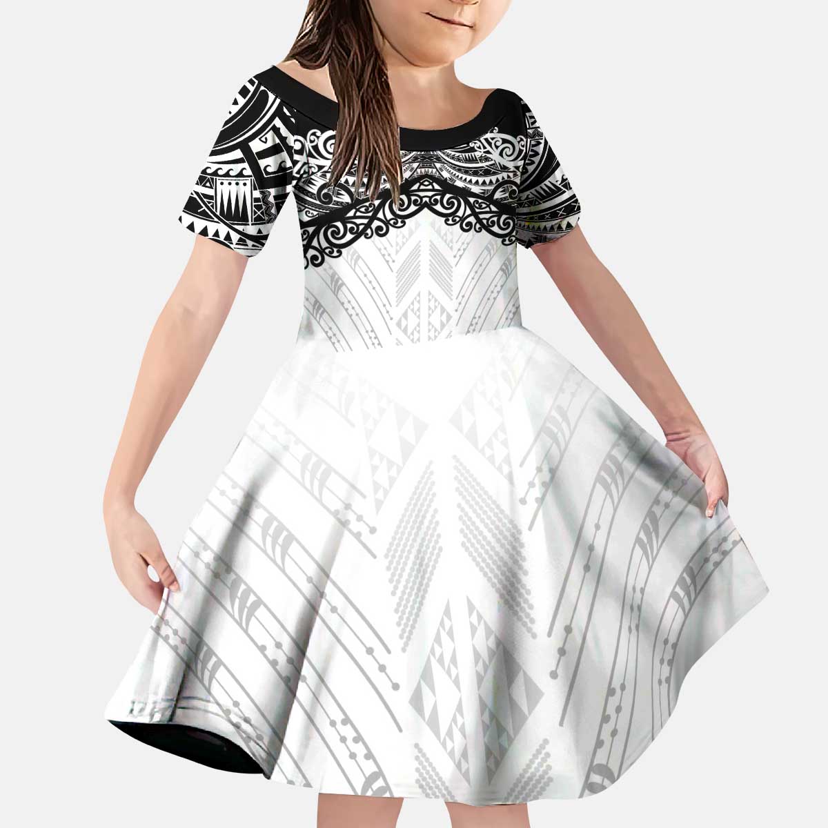 New Zealand Koru Fern Custom Kid Short Sleeve Dress Simple Taniko Motif