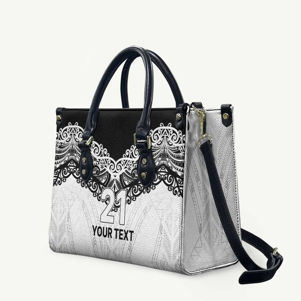 New Zealand Koru Fern Custom Leather Bag Simple Taniko Motif - Aussie Hoodie