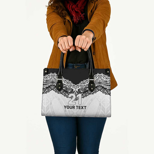 New Zealand Koru Fern Custom Leather Bag Simple Taniko Motif - Aussie Hoodie