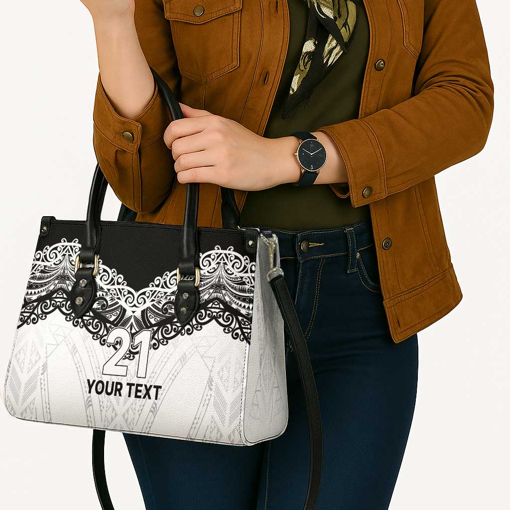 New Zealand Koru Fern Custom Leather Bag Simple Taniko Motif - Aussie Hoodie