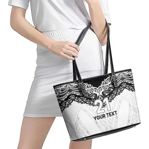 New Zealand Koru Fern Custom Leather Tote Bag Simple Taniko Motif