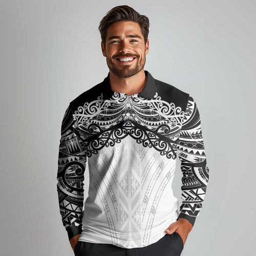 New Zealand Koru Fern Custom Long Sleeve Polo Shirt Simple Taniko Motif