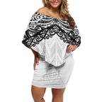 New Zealand Koru Fern Custom Off Shoulder Short Dress Simple Taniko Motif