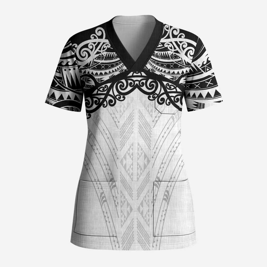 New Zealand Koru Fern Custom Scrub Top Simple Taniko Motif - Aussie Hoodie