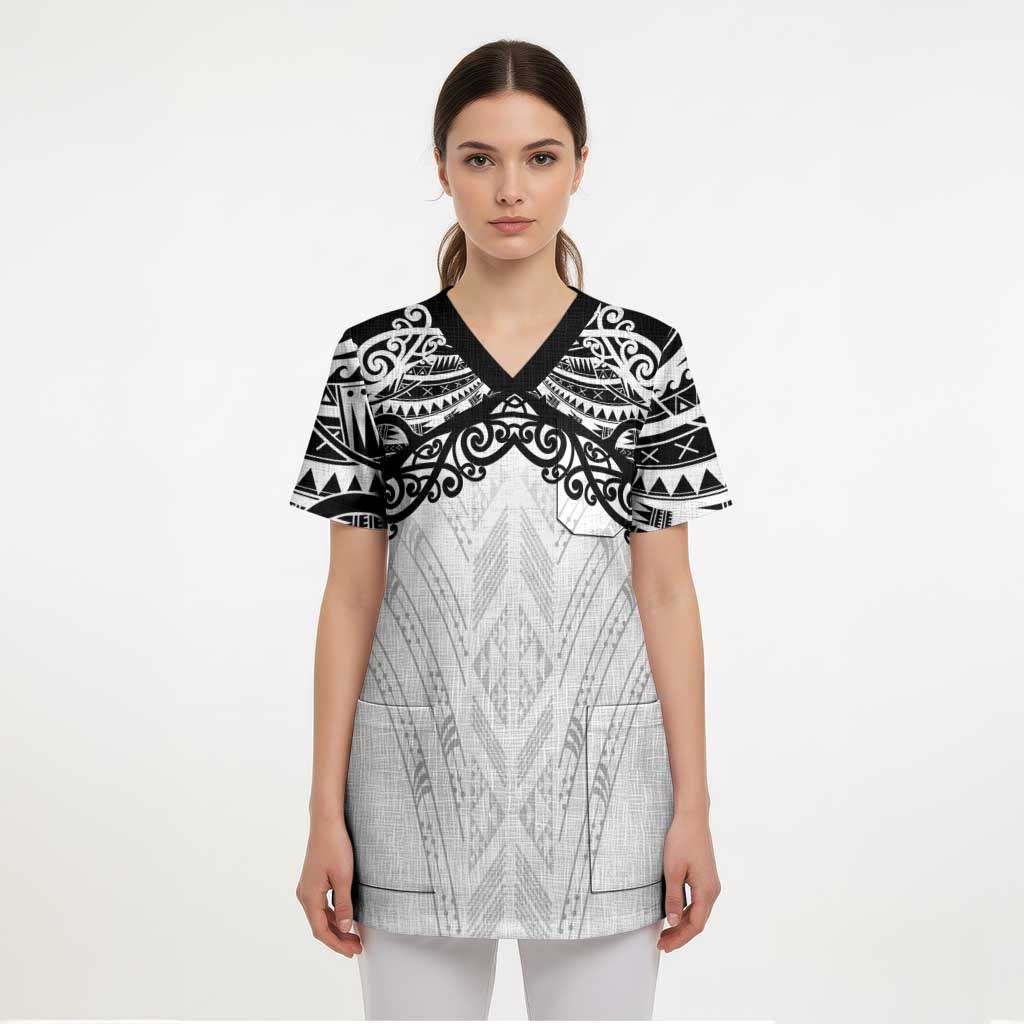 New Zealand Koru Fern Custom Scrub Top Simple Taniko Motif - Aussie Hoodie