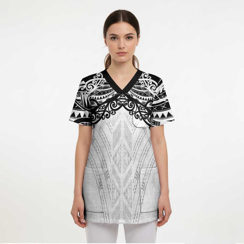 New Zealand Koru Fern Custom Scrub Top Simple Taniko Motif - Aussie Hoodie