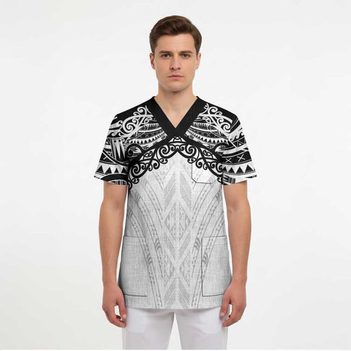 New Zealand Koru Fern Custom Scrub Top Simple Taniko Motif - Aussie Hoodie