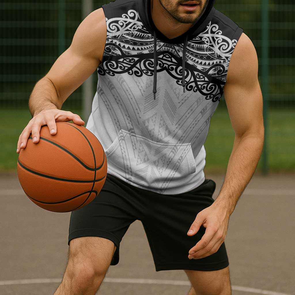 New Zealand Koru Fern Custom Sleeveless Hoodie Simple Taniko Motif - Aussie Hoodie