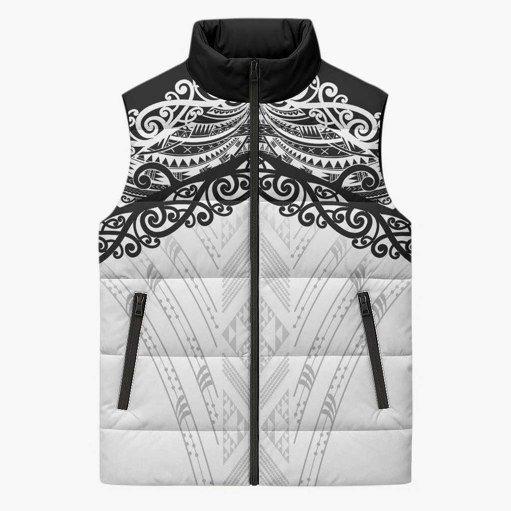 New Zealand Koru Fern Custom Sleeveless Puffer Jacket Simple Taniko Motif - Aussie Hoodie