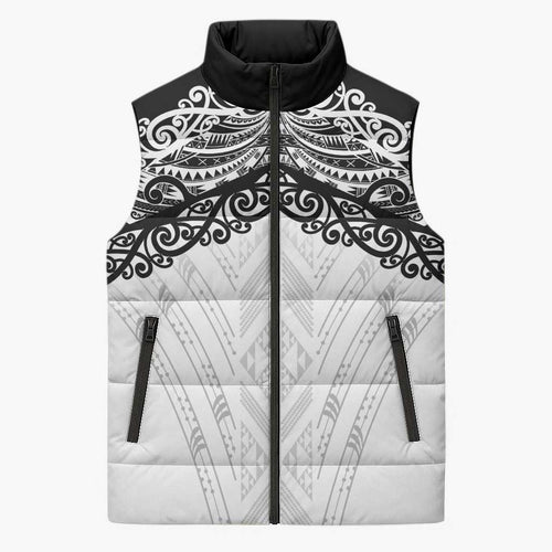 New Zealand Koru Fern Custom Sleeveless Puffer Jacket Simple Taniko Motif - Aussie Hoodie