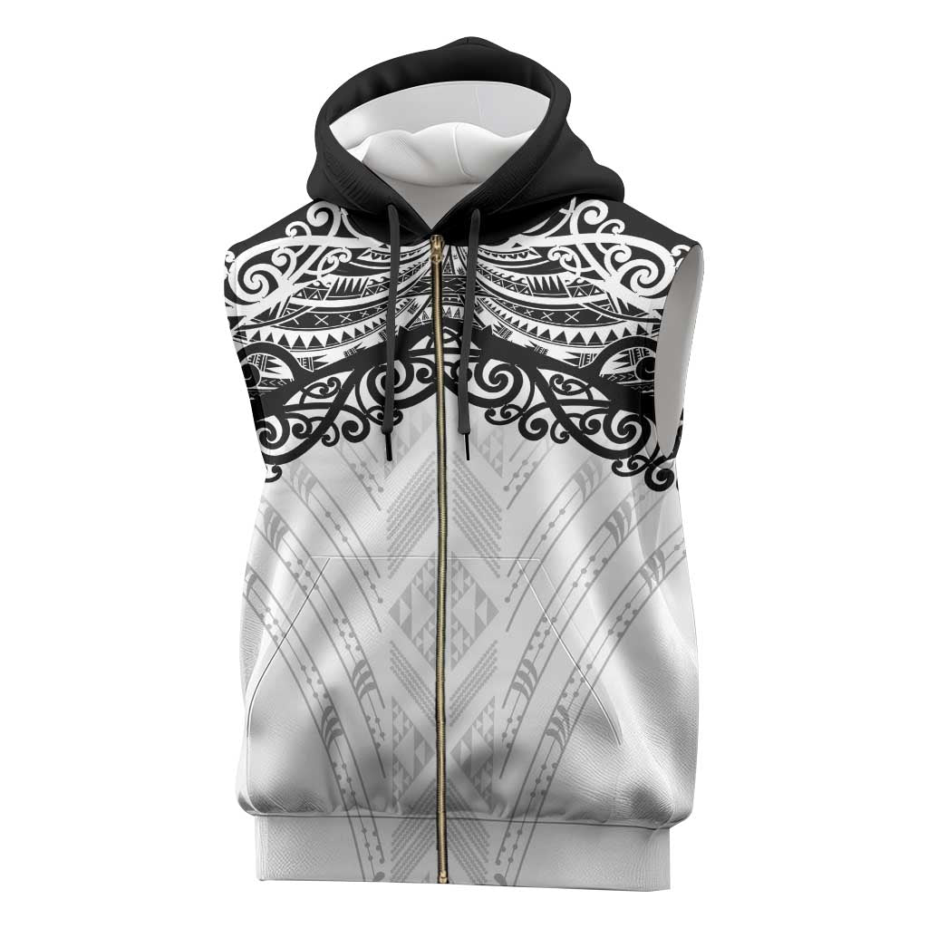 New Zealand Koru Fern Custom Sleeveless Zip Hoodie Simple Taniko Motif - Aussie Hoodie