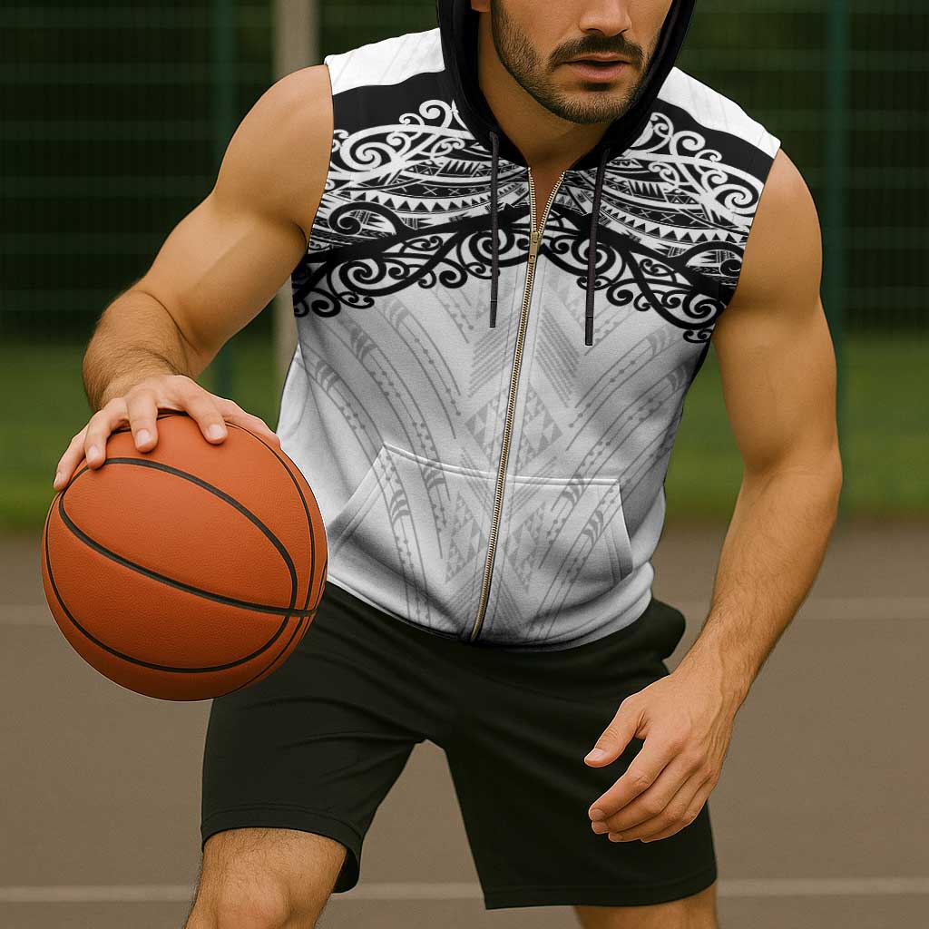 New Zealand Koru Fern Custom Sleeveless Zip Hoodie Simple Taniko Motif - Aussie Hoodie