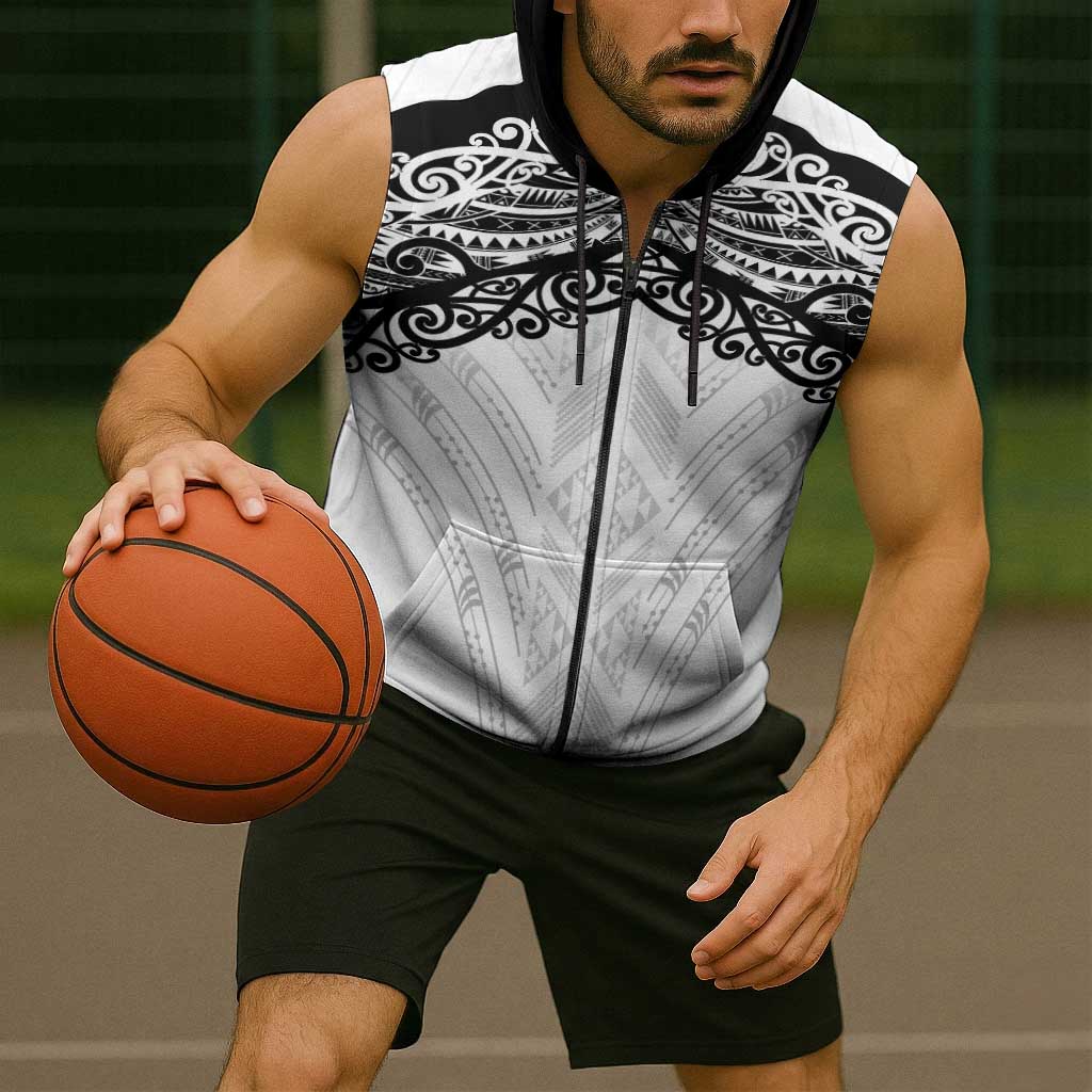 New Zealand Koru Fern Custom Sleeveless Zip Hoodie Simple Taniko Motif LT9
