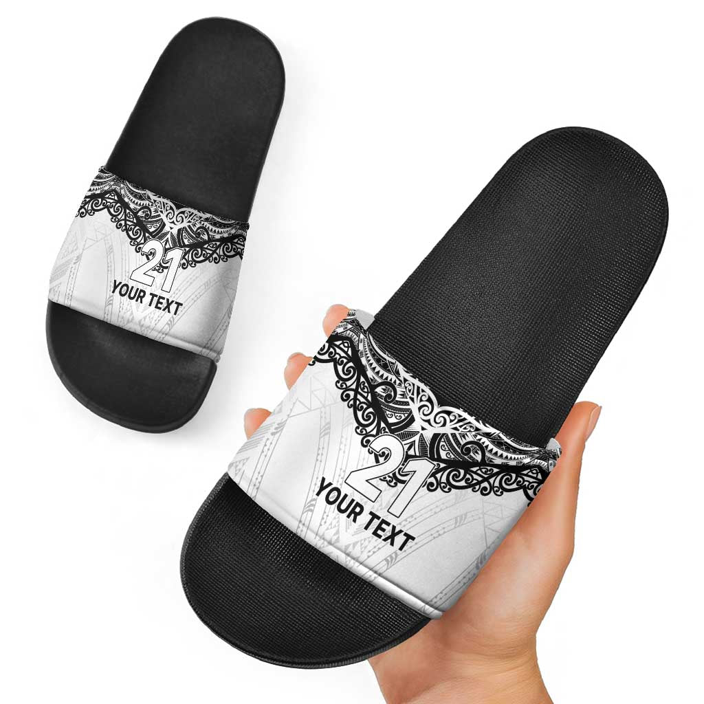 New Zealand Koru Fern Custom Slide Sandals Simple Taniko Motif - Aussie Hoodie