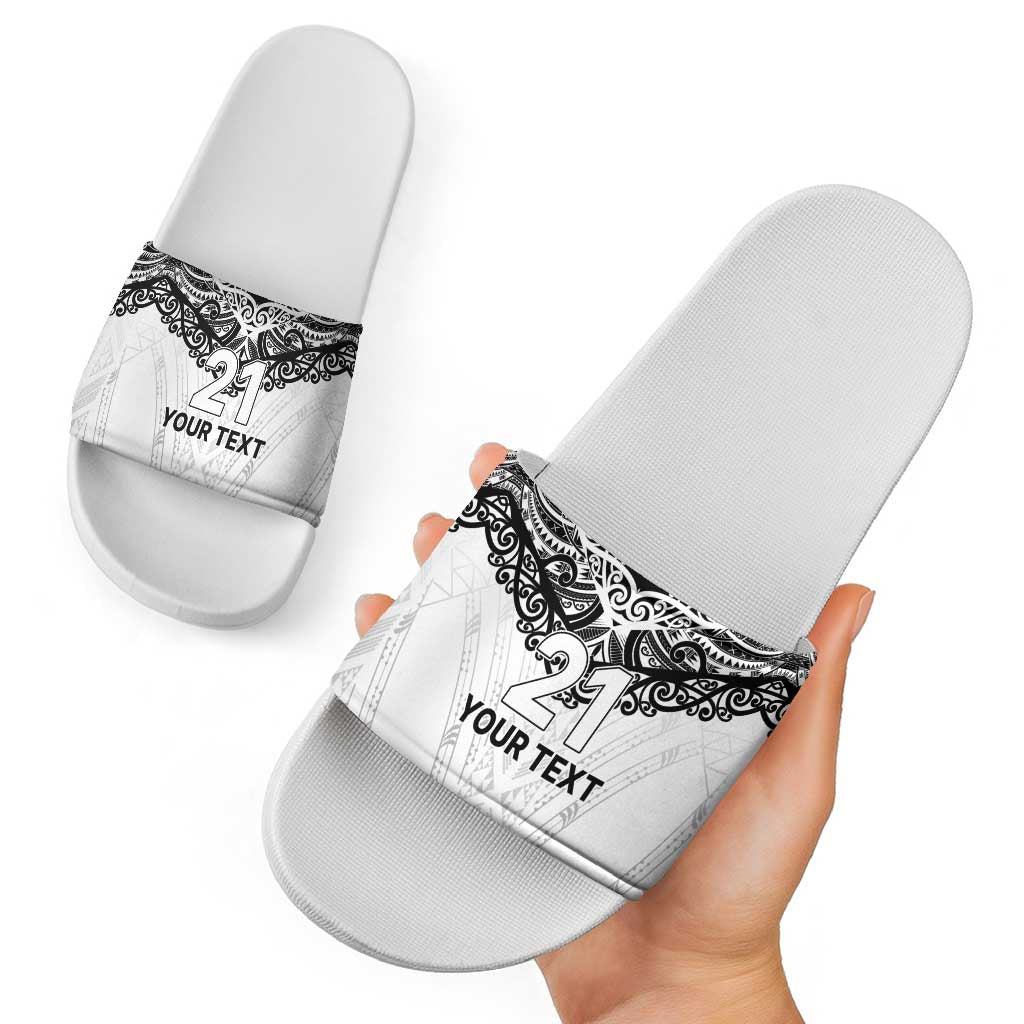 New Zealand Koru Fern Custom Slide Sandals Simple Taniko Motif - Aussie Hoodie