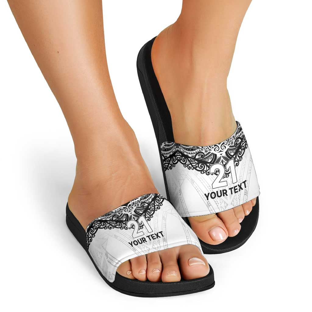 New Zealand Koru Fern Custom Slide Sandals Simple Taniko Motif - Aussie Hoodie