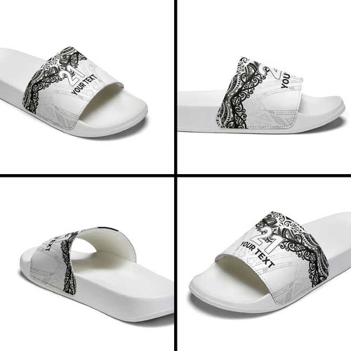 New Zealand Koru Fern Custom Slide Sandals Simple Taniko Motif - Aussie Hoodie
