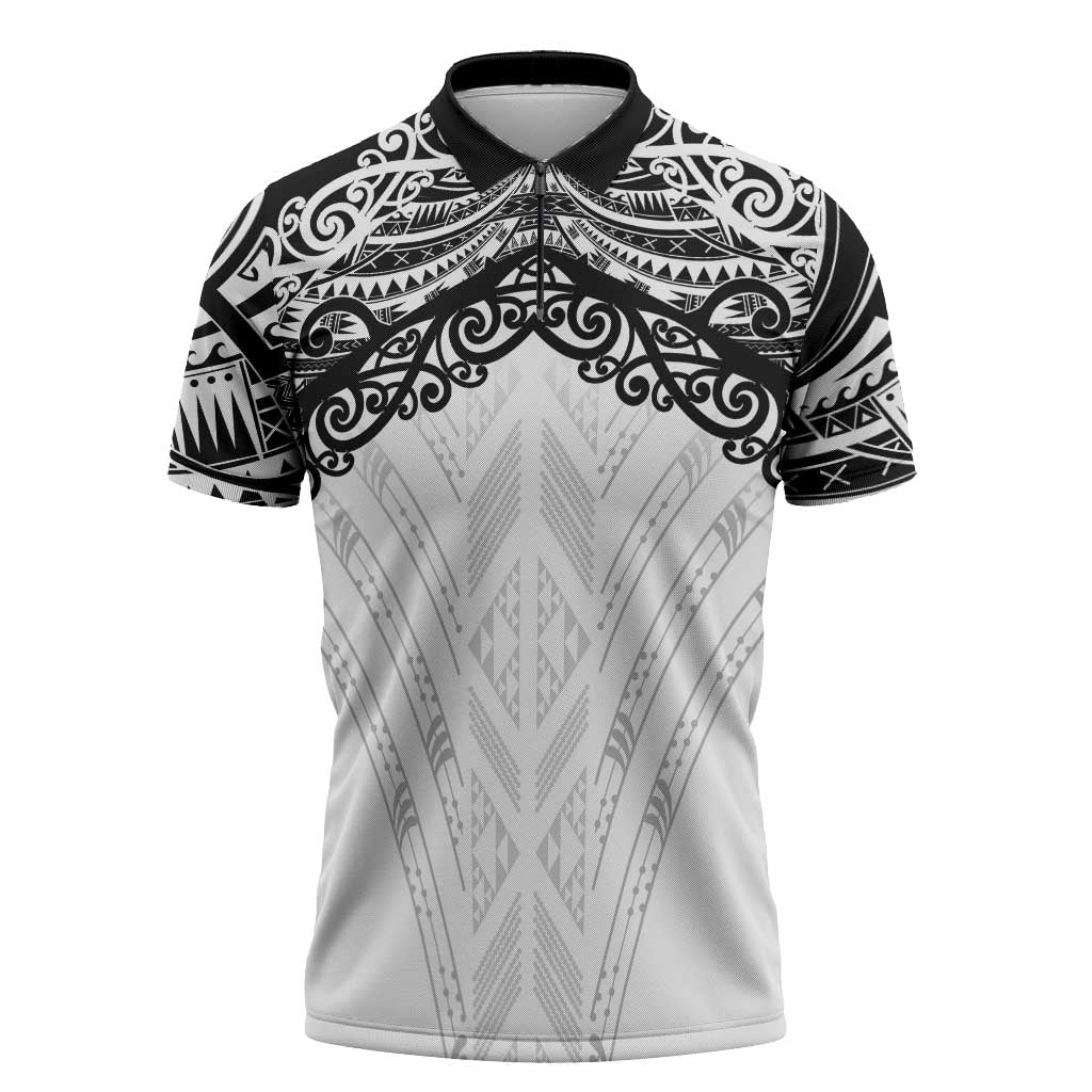 New Zealand Koru Fern Custom Zipper Polo Shirt Simple Taniko Motif - Aussie Hoodie