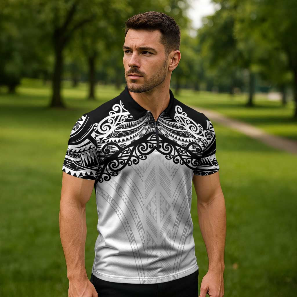 New Zealand Koru Fern Custom Zipper Polo Shirt Simple Taniko Motif - Aussie Hoodie