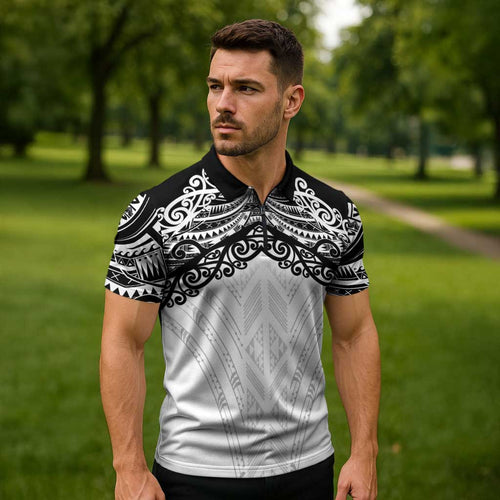 New Zealand Koru Fern Custom Zipper Polo Shirt Simple Taniko Motif - Aussie Hoodie
