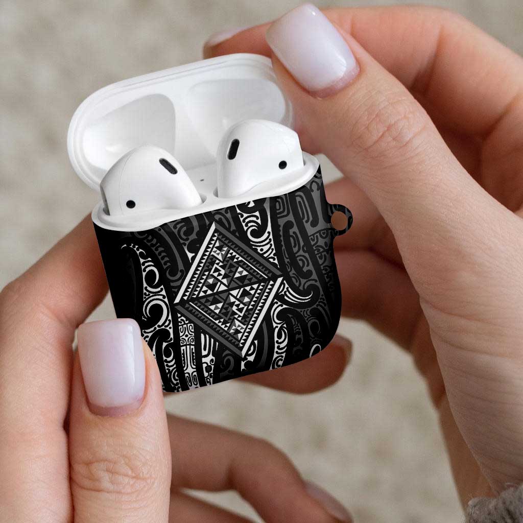 New Zealand Maori Taniko AirPods Case Black Kowhaiwhai Puhoro - Aussie Hoodie