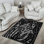 New Zealand Maori Taniko Area Rug Black Kowhaiwhai Puhoro