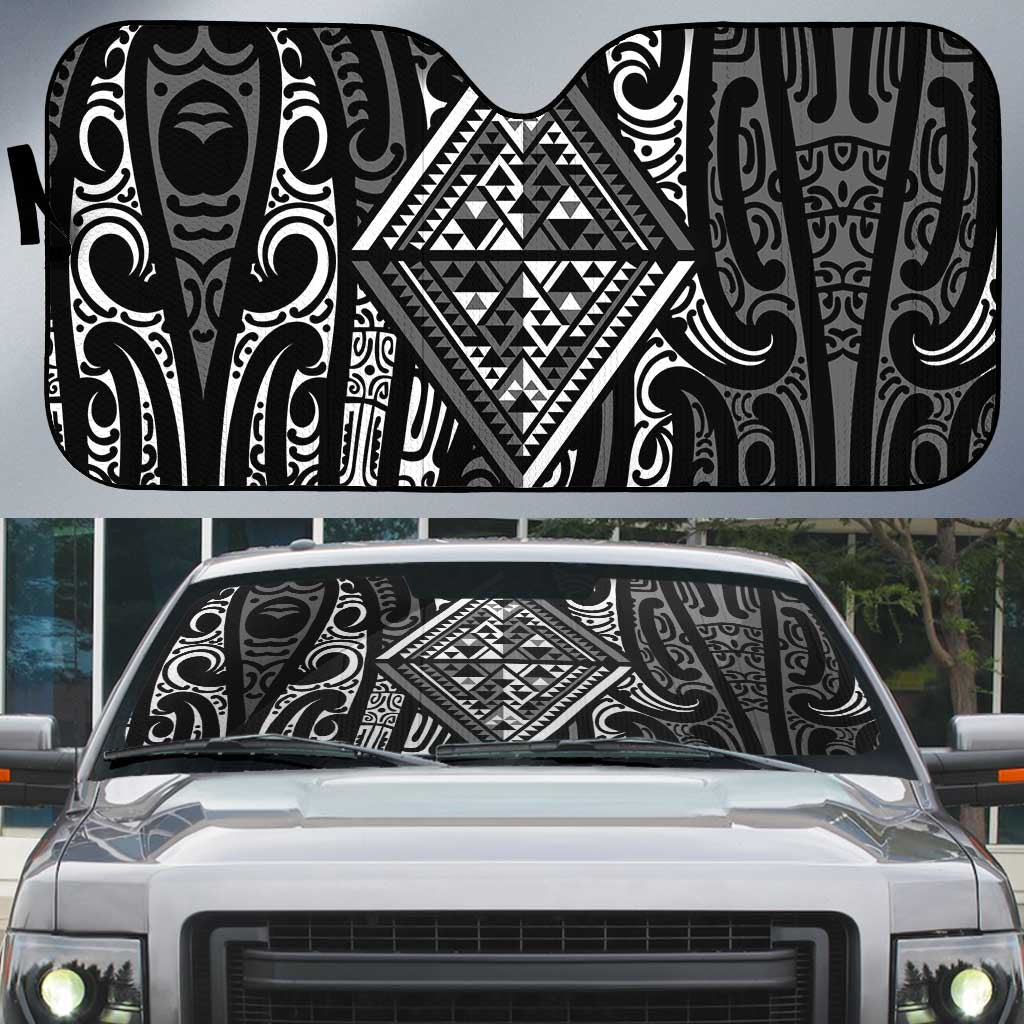 New Zealand Maori Taniko Auto Sun Shade Black Kowhaiwhai Puhoro - Aussie Hoodie