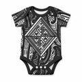 New Zealand Maori Taniko Baby Onesie Black Kowhaiwhai Puhoro