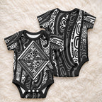New Zealand Maori Taniko Baby Onesie Black Kowhaiwhai Puhoro