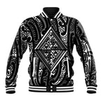 New Zealand Maori Taniko Baseball Jacket Black Kowhaiwhai Puhoro