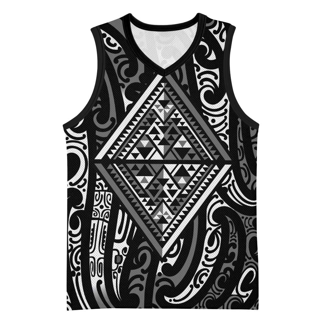 New Zealand Maori Taniko Basketball Jersey Black Kowhaiwhai Puhoro - Aussie Hoodie